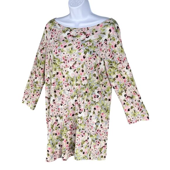 J Jill Love Linen Womens S 100% Linen Drop Waist Keyhole Tunic Top Bloomcore - Picture 6 of 16